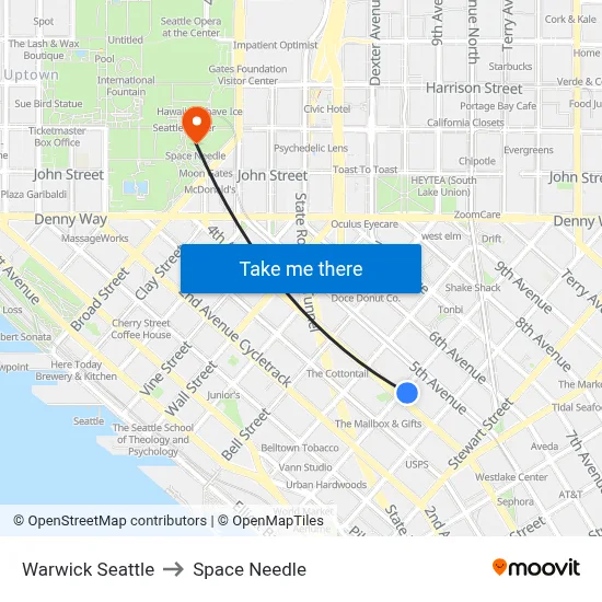 Warwick Seattle to Space Needle map