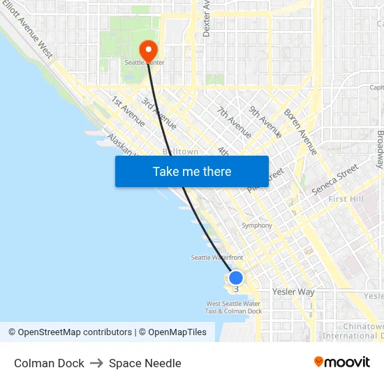 Colman Dock to Space Needle map