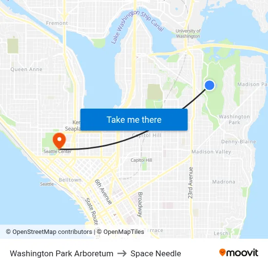 Washington Park Arboretum to Space Needle map