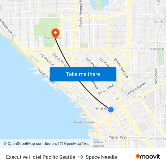 Executive Hotel Pacific Seattle to Space Needle map