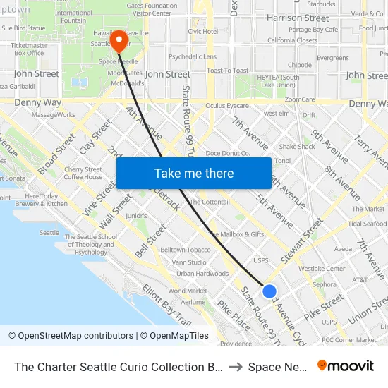 The Charter Seattle Curio Collection By Hilton to Space Needle map