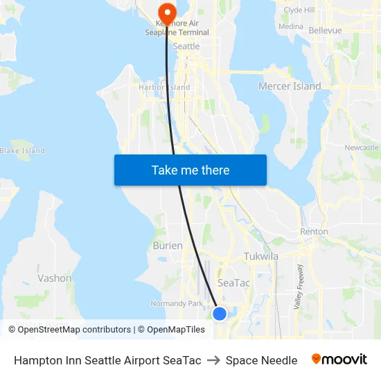 Hampton Inn Seattle Airport SeaTac to Space Needle map
