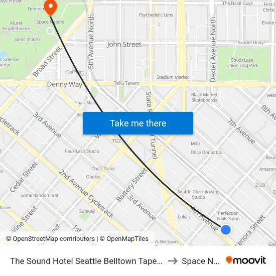 The Sound Hotel Seattle Belltown Tapestry Collection to Space Needle map