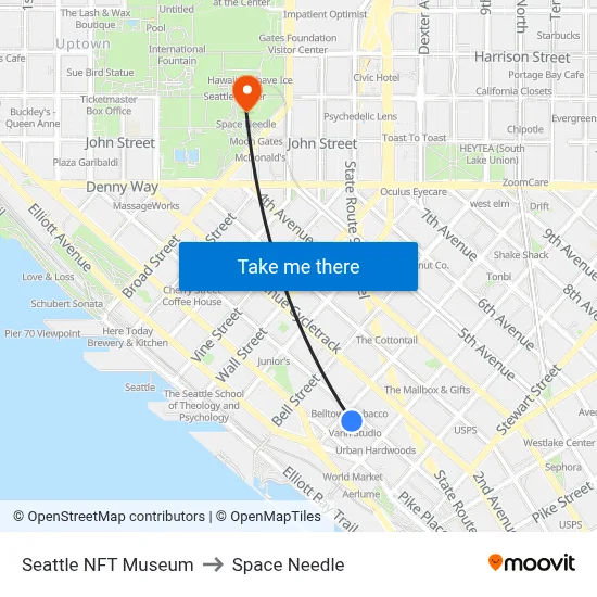 Seattle NFT Museum to Space Needle map