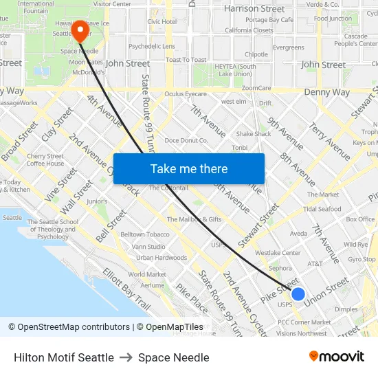 Hilton Motif Seattle to Space Needle map