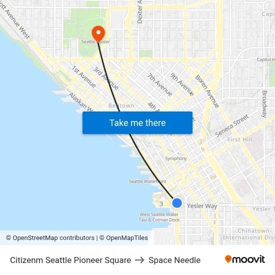 Citizenm Seattle Pioneer Square to Space Needle map