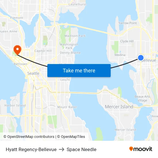 Hyatt Regency-Bellevue to Space Needle map