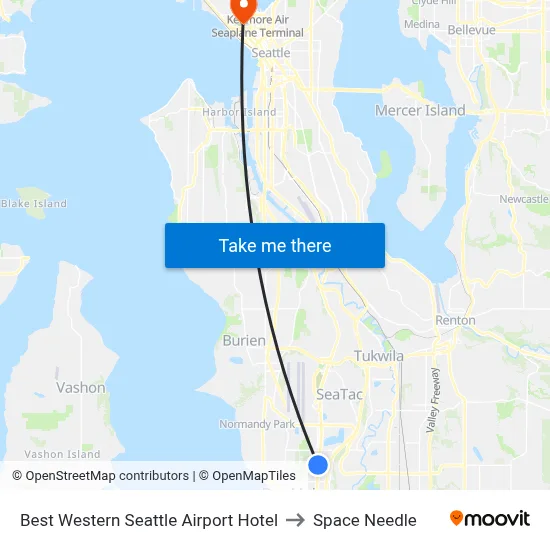 Best Western Seattle Airport Hotel to Space Needle map