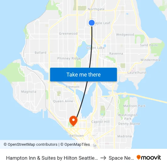 Hampton Inn & Suites by Hilton Seattle/Northgate to Space Needle map