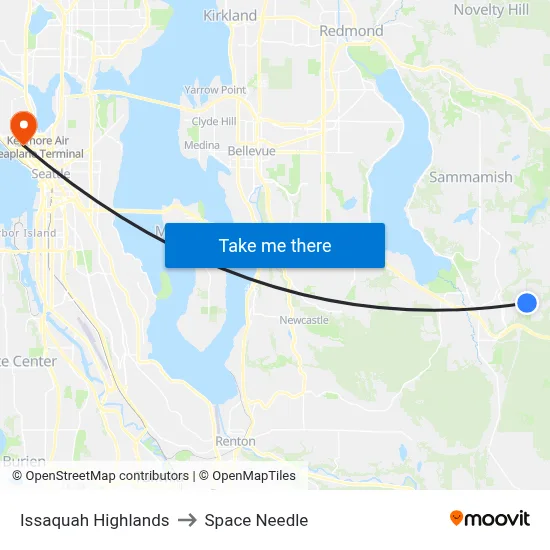 Issaquah Highlands to Space Needle map