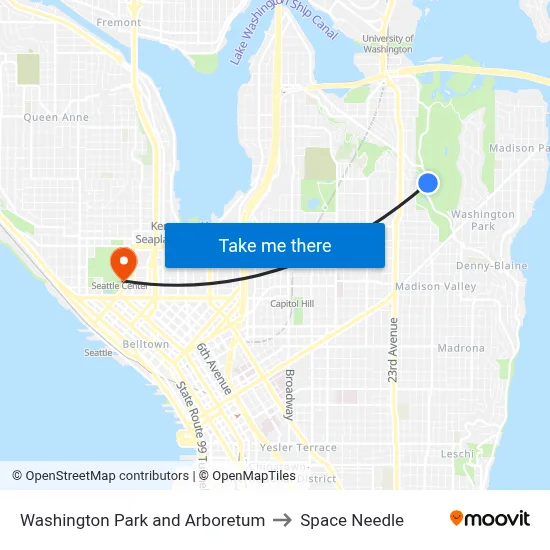 Washington Park and Arboretum to Space Needle map