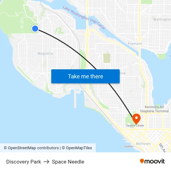 Discovery Park to Space Needle map