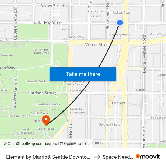 Element by Marriott Seattle Downtown to Space Needle map