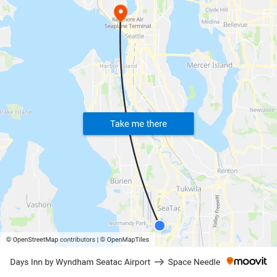 Days Inn by Wyndham Seatac Airport to Space Needle map