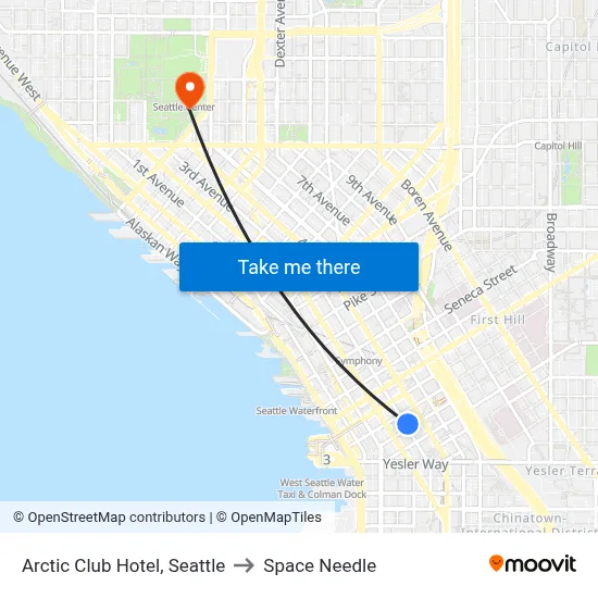 Arctic Club Hotel, Seattle to Space Needle map