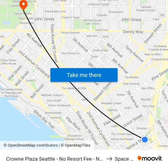 Crowne Plaza Seattle - No Resort Fee - Newly Renovated IHG Hotel to Space Needle map
