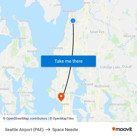 Seattle Airport (PAE) to Space Needle map