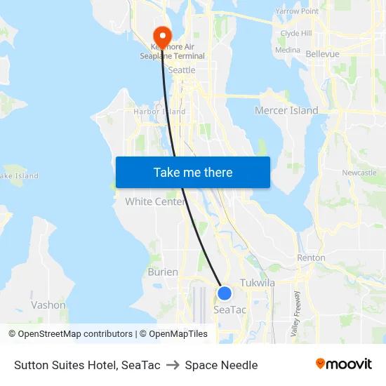 Sutton Suites Hotel, SeaTac to Space Needle map
