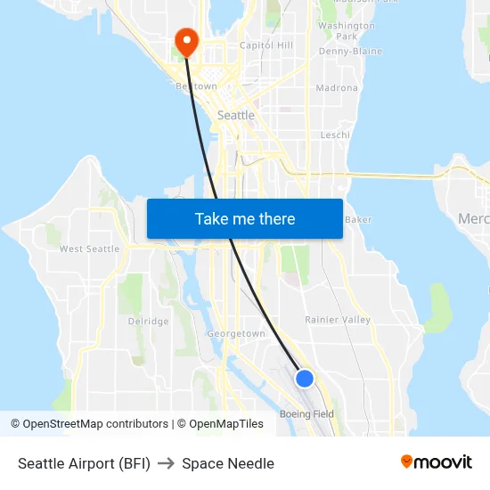 Seattle Airport (BFI) to Space Needle map