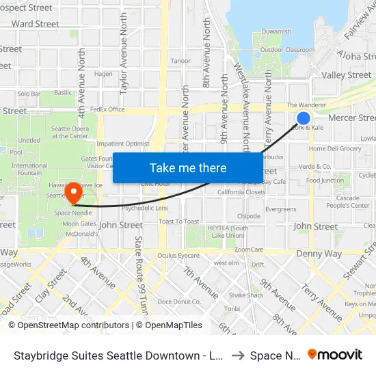 Staybridge Suites Seattle Downtown - Lake Union by IHG to Space Needle map