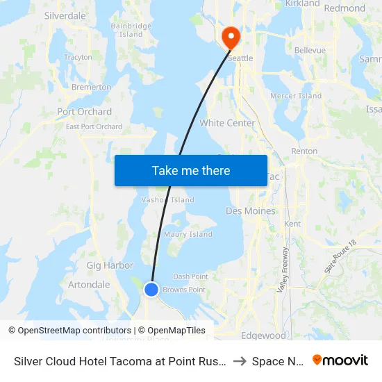 Silver Cloud Hotel Tacoma at Point Ruston Waterfront to Space Needle map