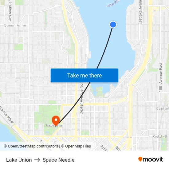 Lake Union to Space Needle map