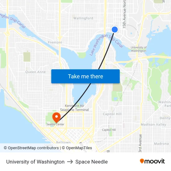 University of Washington to Space Needle map