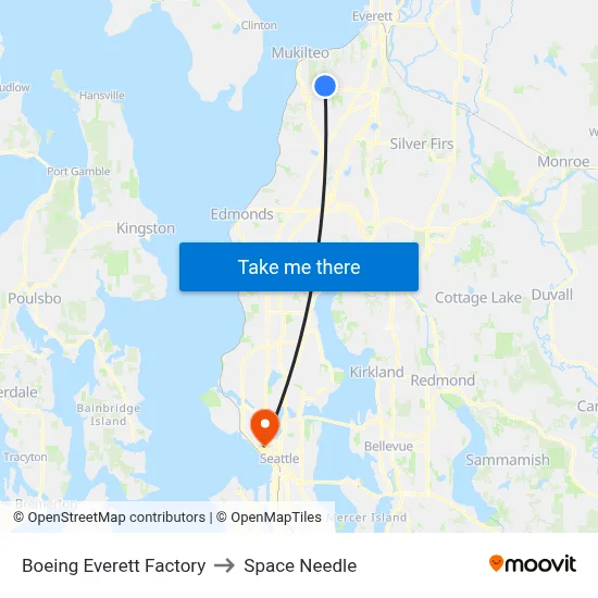 Boeing Everett Factory to Space Needle map
