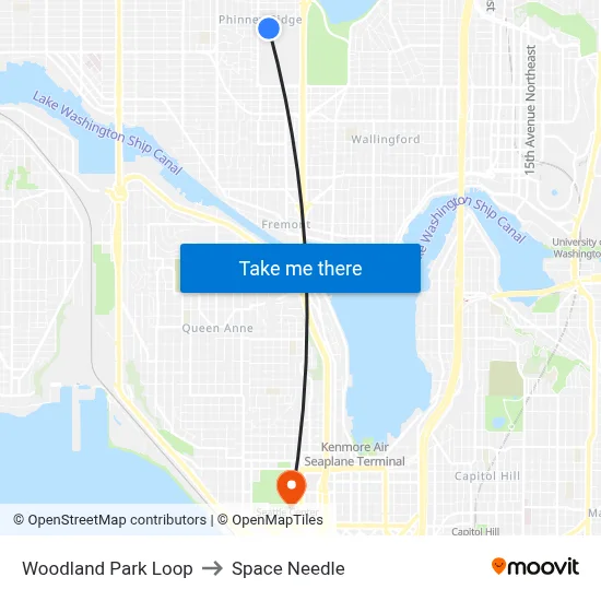 Woodland Park Loop to Space Needle map
