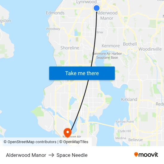Alderwood Manor to Space Needle map