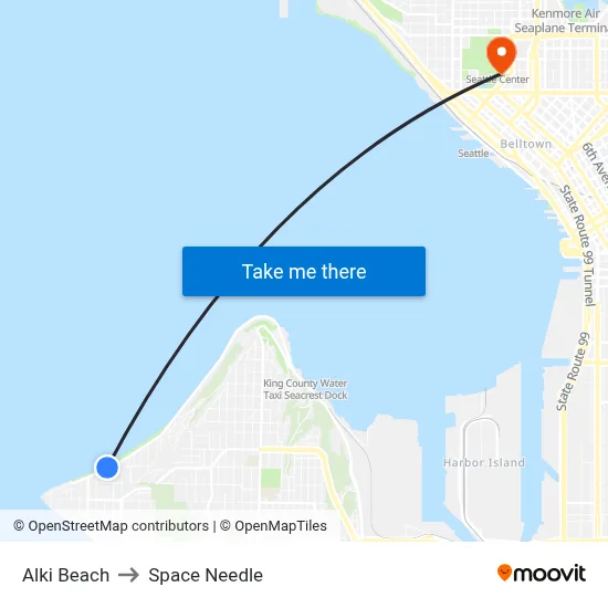 Alki Beach to Space Needle map