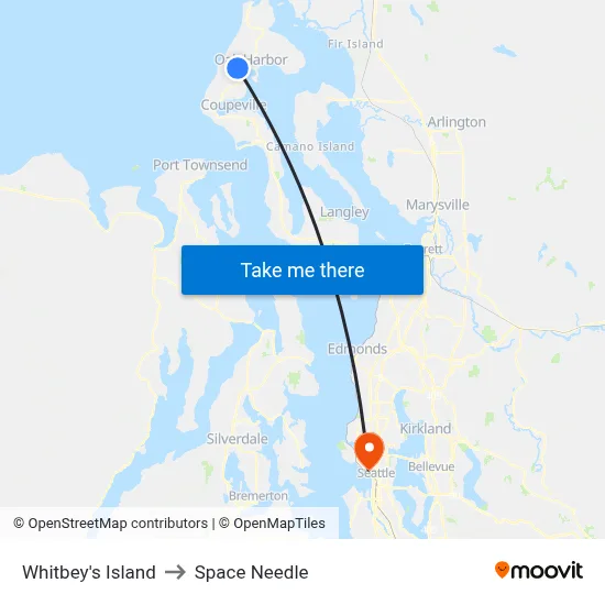 Whitbey's Island to Space Needle map