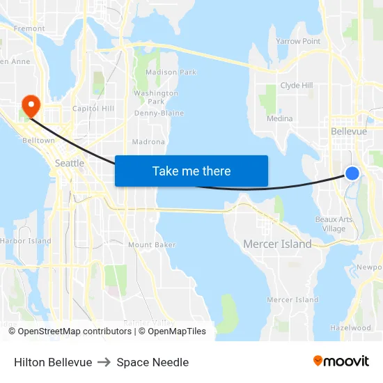 Hilton Bellevue to Space Needle map