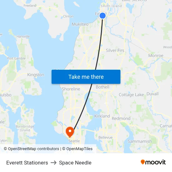 Everett Stationers to Space Needle map