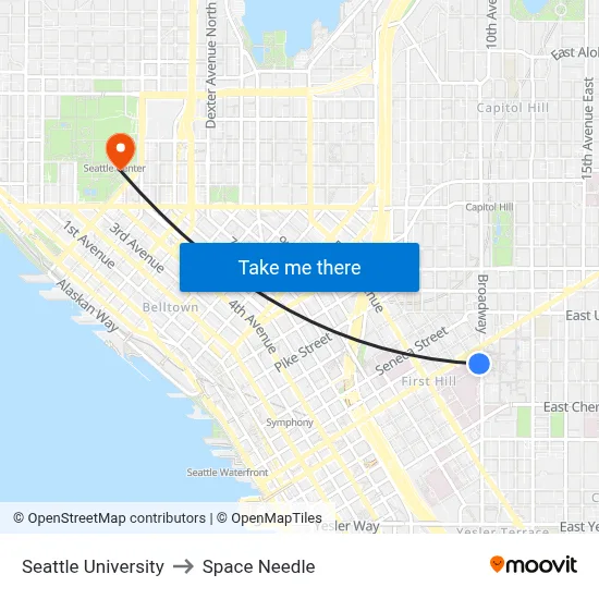 Seattle University to Space Needle map