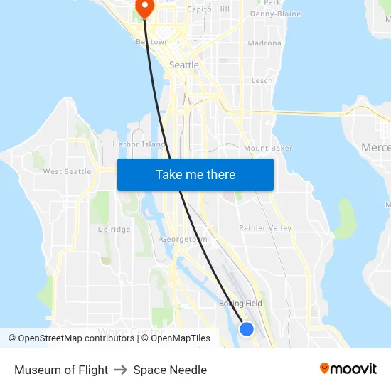 Museum Of Flight to Space Needle map