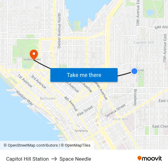 Capitol Hill Station to Space Needle map