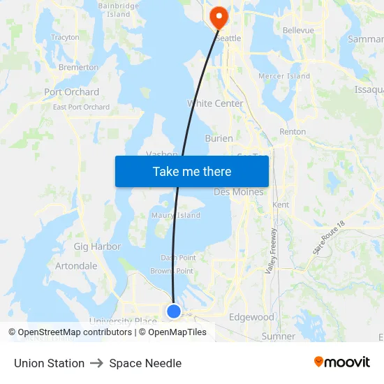 Union Station to Space Needle map