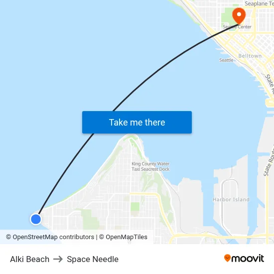Alki Beach, Seattle, WA 98116 to Space Needle map
