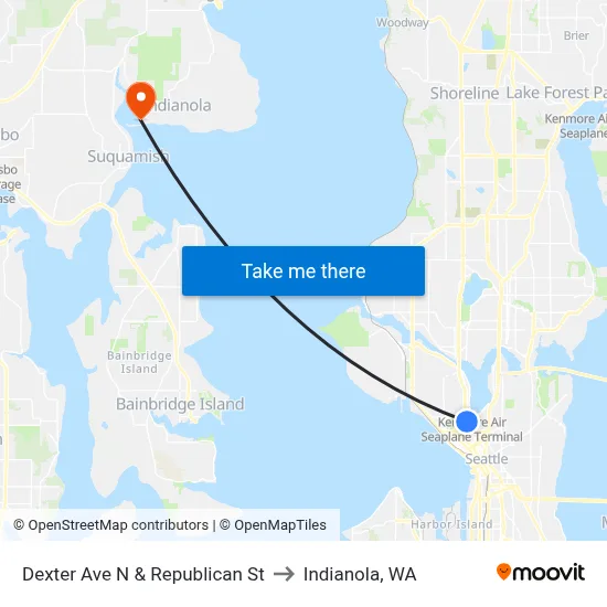 Dexter Ave N & Republican St to Indianola, WA map