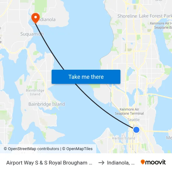 Airport Way S & S Royal Brougham Way to Indianola, WA map
