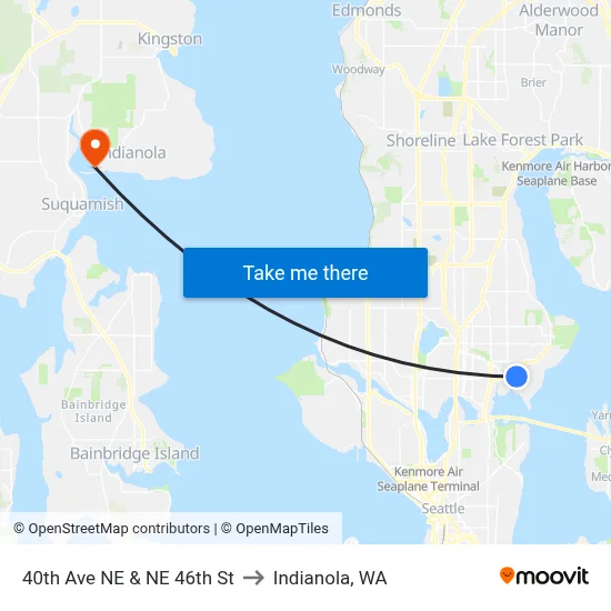 40th Ave NE & NE 46th St to Indianola, WA map