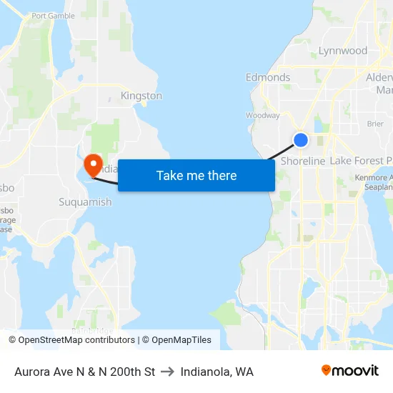 Aurora Ave N & N 200th St to Indianola, WA map