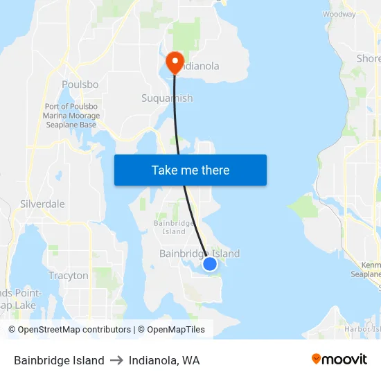 Bainbridge Island to Indianola, WA map