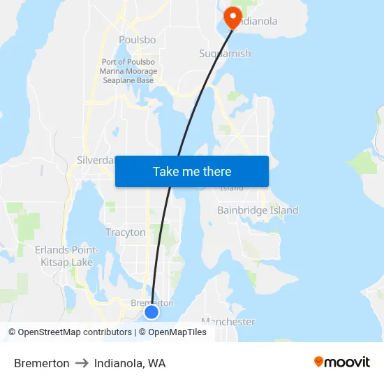 Bremerton to Indianola, WA map