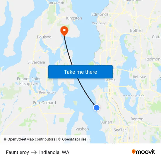 Fauntleroy to Indianola, WA map