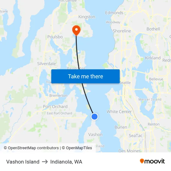 Vashon Island to Indianola, WA map