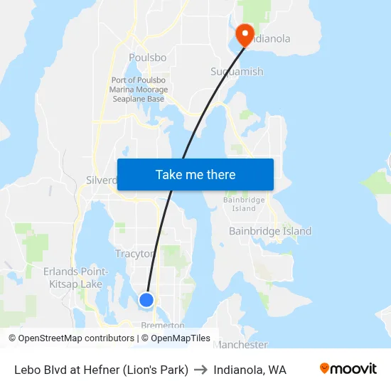 Lebo Blvd at Hefner (Lion's Park) to Indianola, WA map