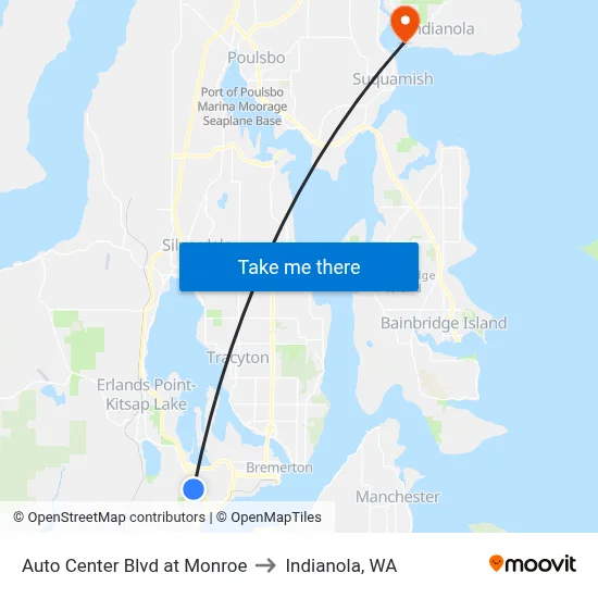 Auto Center Blvd at Monroe to Indianola, WA map