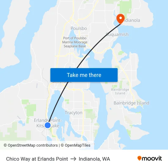 Chico Way at Erlands Point to Indianola, WA map
